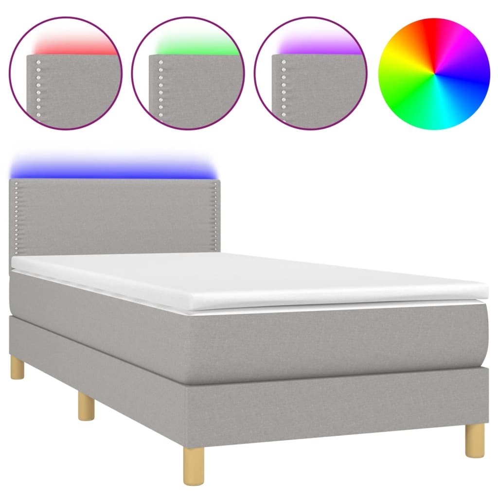 Sommier à lattes de lit matelas LED Gris clair 100x200 cm Tissu - XIOS