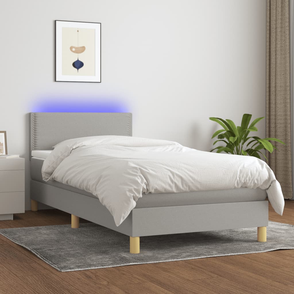 Sommier à lattes de lit matelas LED Gris clair 100x200 cm Tissu - XIOS