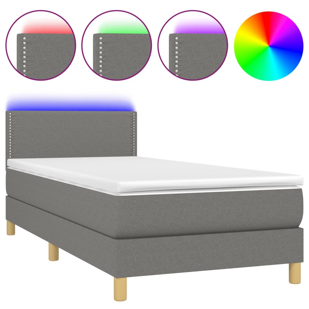 Sommier à lattes de lit et matelas et LED Gris foncé 100x200 cm - XIOS