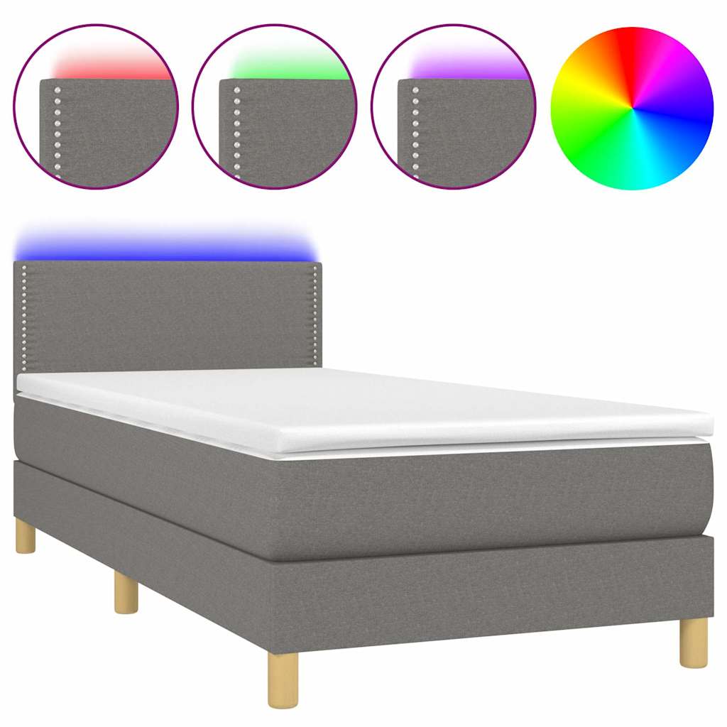Sommier à lattes de lit et matelas et LED Gris foncé 100x200 cm