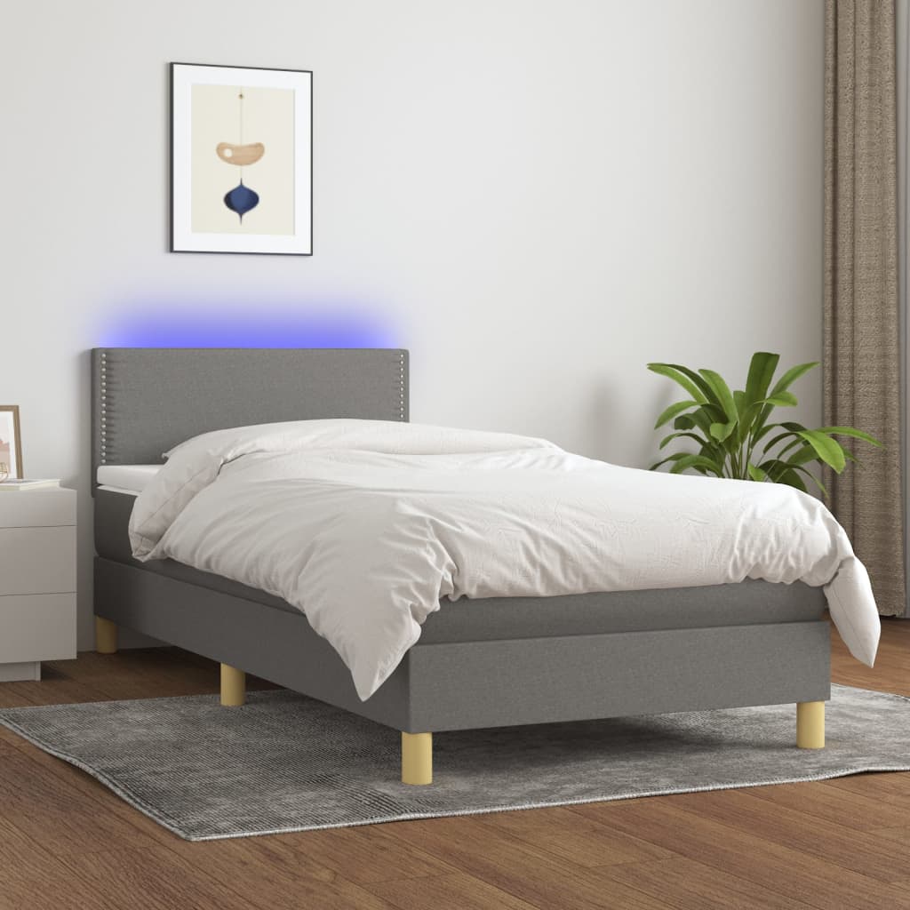 Sommier à lattes de lit et matelas et LED Gris foncé 100x200 cm - XIOS