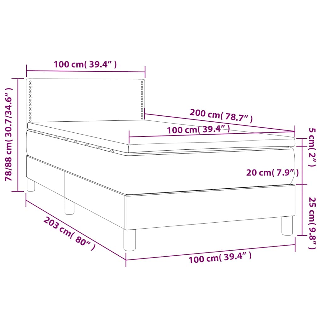 Sommier à lattes de lit avec matelas LED Noir 100x200 cm Tissu - XIOS