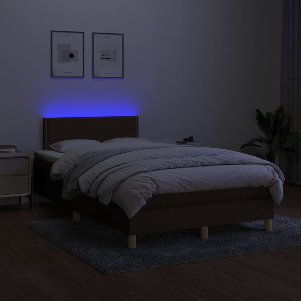 Sommier à lattes de lit matelas et LED Marron foncé 120x200 cm - XIOS