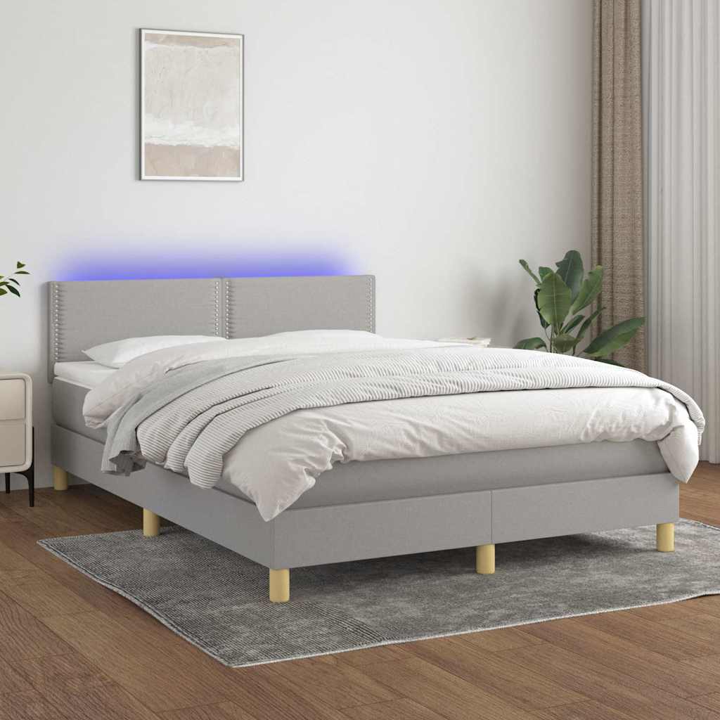 Sommier à lattes de lit et matelas et LED Gris clair 140x190 cm