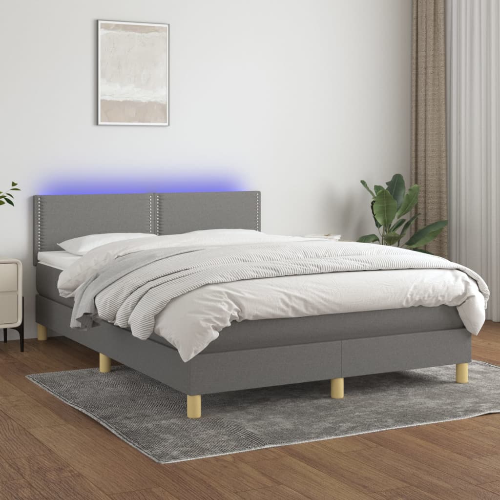 Sommier à lattes de lit et matelas et LED Gris foncé 140x190 cm - XIOS