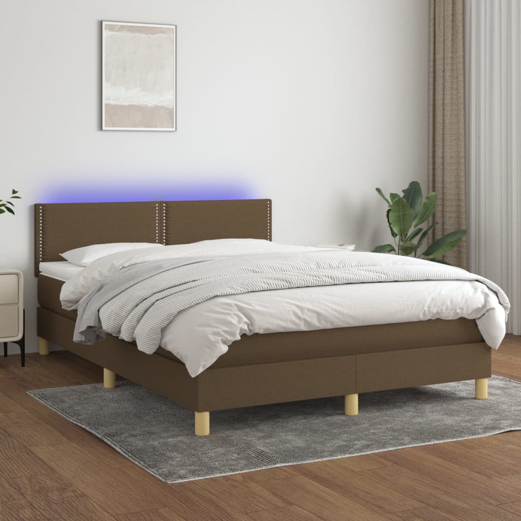 Sommier à lattes de lit matelas et LED Marron foncé 140x190 cm - XIOS