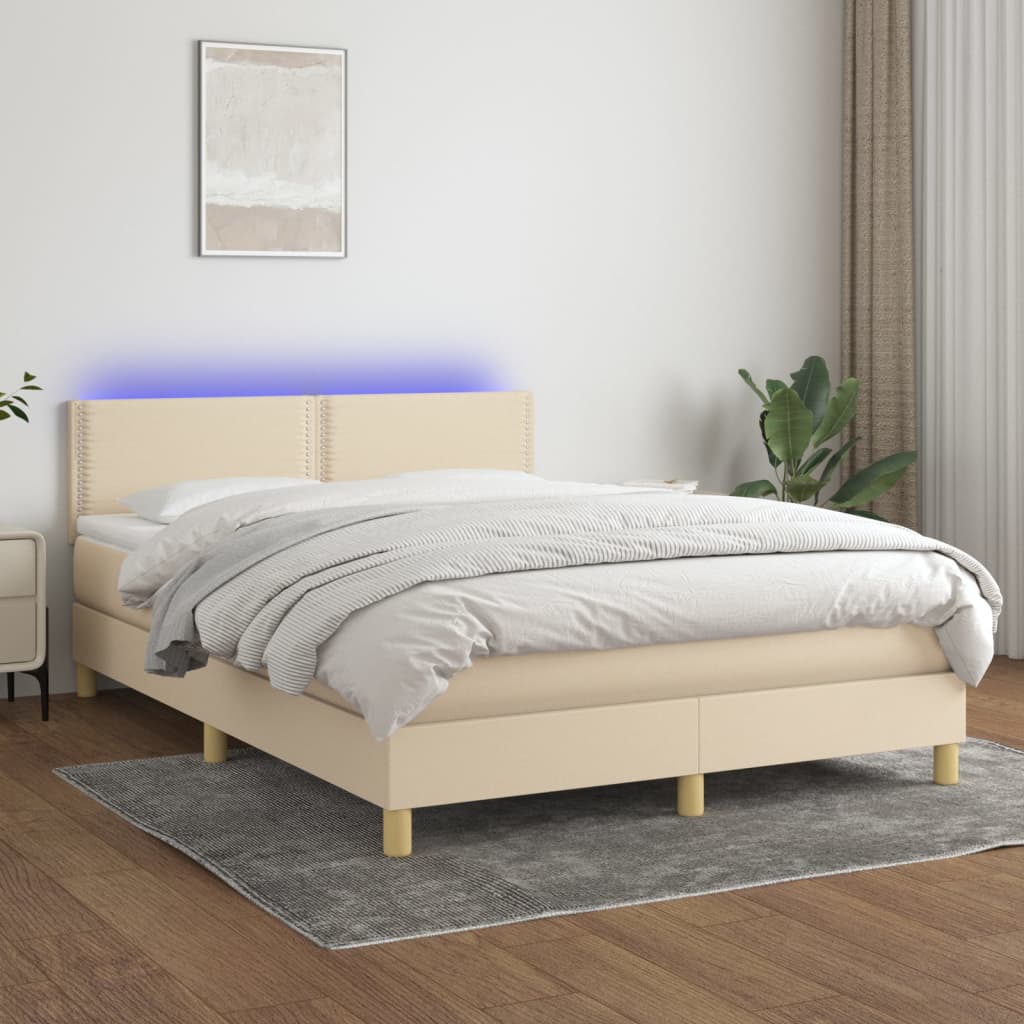 Sommier à lattes de lit avec matelas LED Crème 140x190 cm Tissu - XIOS