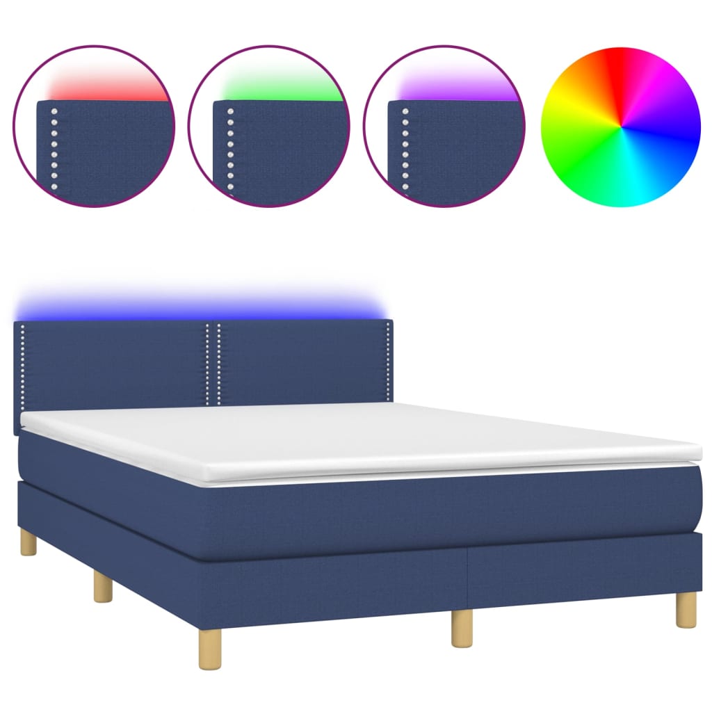 Sommier à lattes de lit avec matelas LED Bleu 140x190 cm Tissu - XIOS