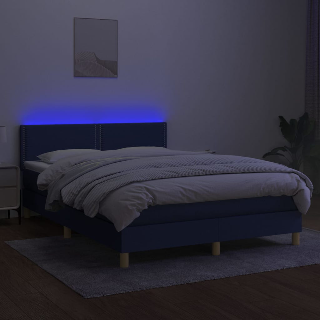 Sommier à lattes de lit avec matelas LED Bleu 140x190 cm Tissu - XIOS