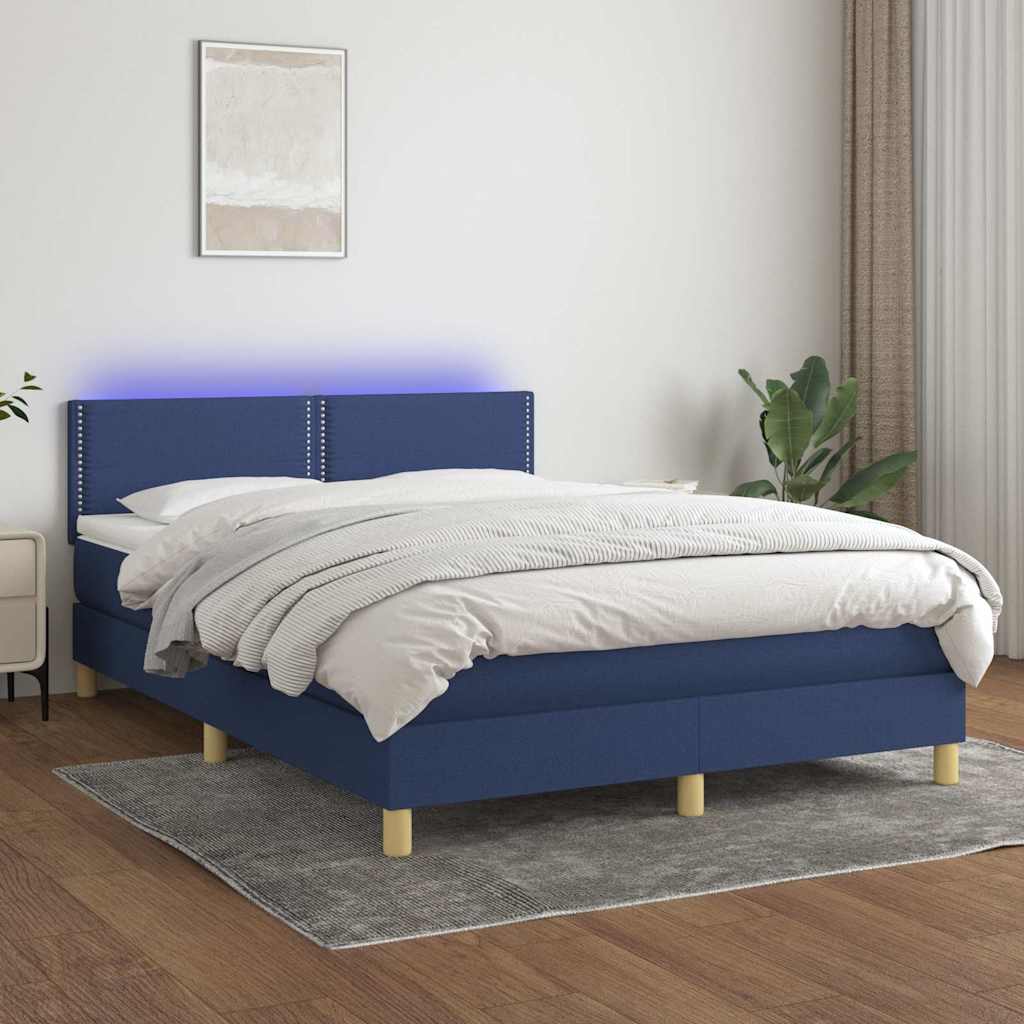 Sommier à lattes de lit avec matelas LED Bleu 140x190 cm Tissu