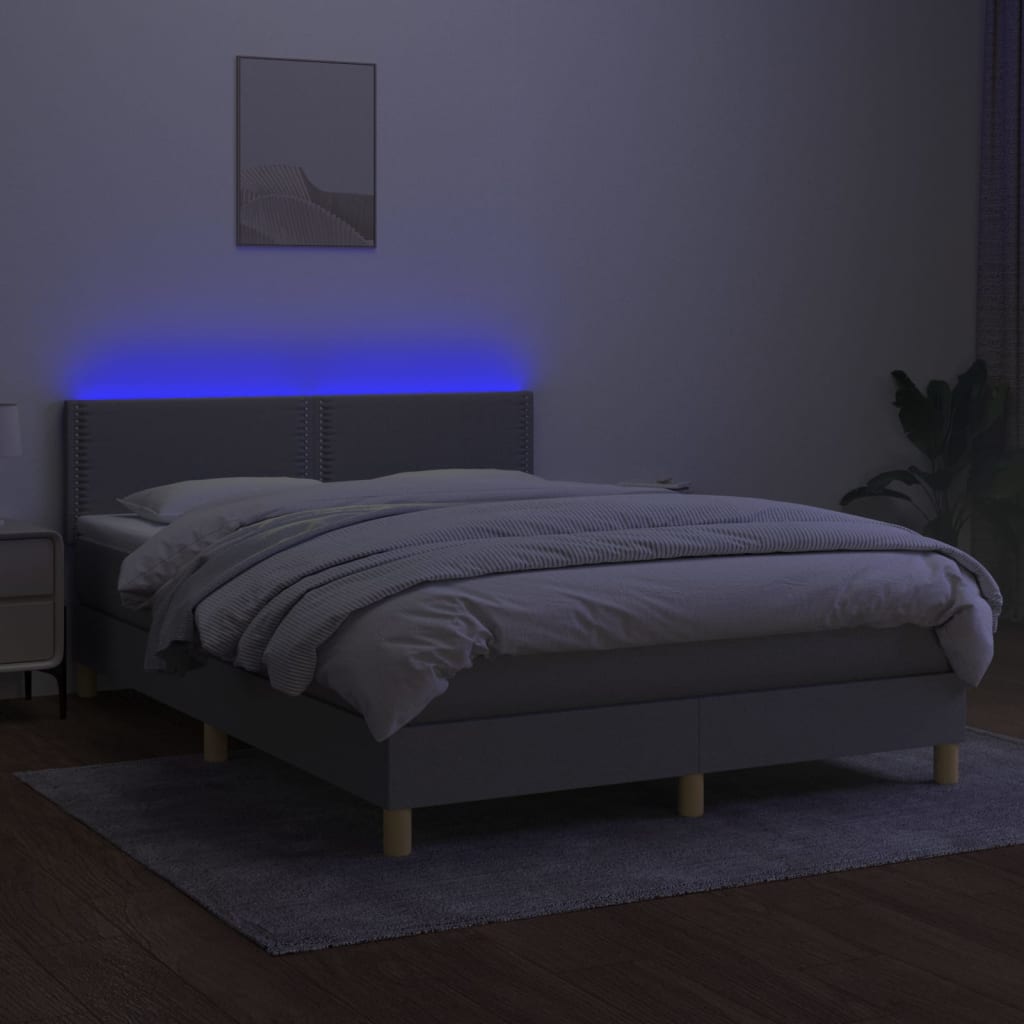 Sommier à lattes de lit et matelas et LED Gris clair 140x200 cm - XIOS