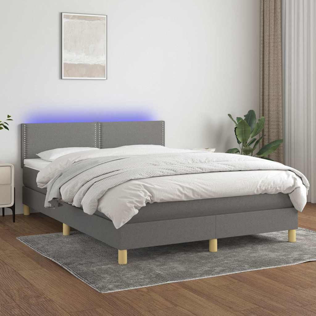 Sommier à lattes de lit et matelas et LED Gris foncé 140x200 cm