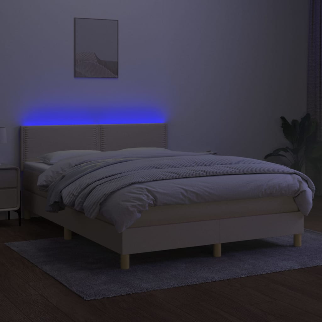 Sommier à lattes de lit avec matelas LED Crème 140x200 cm Tissu - XIOS
