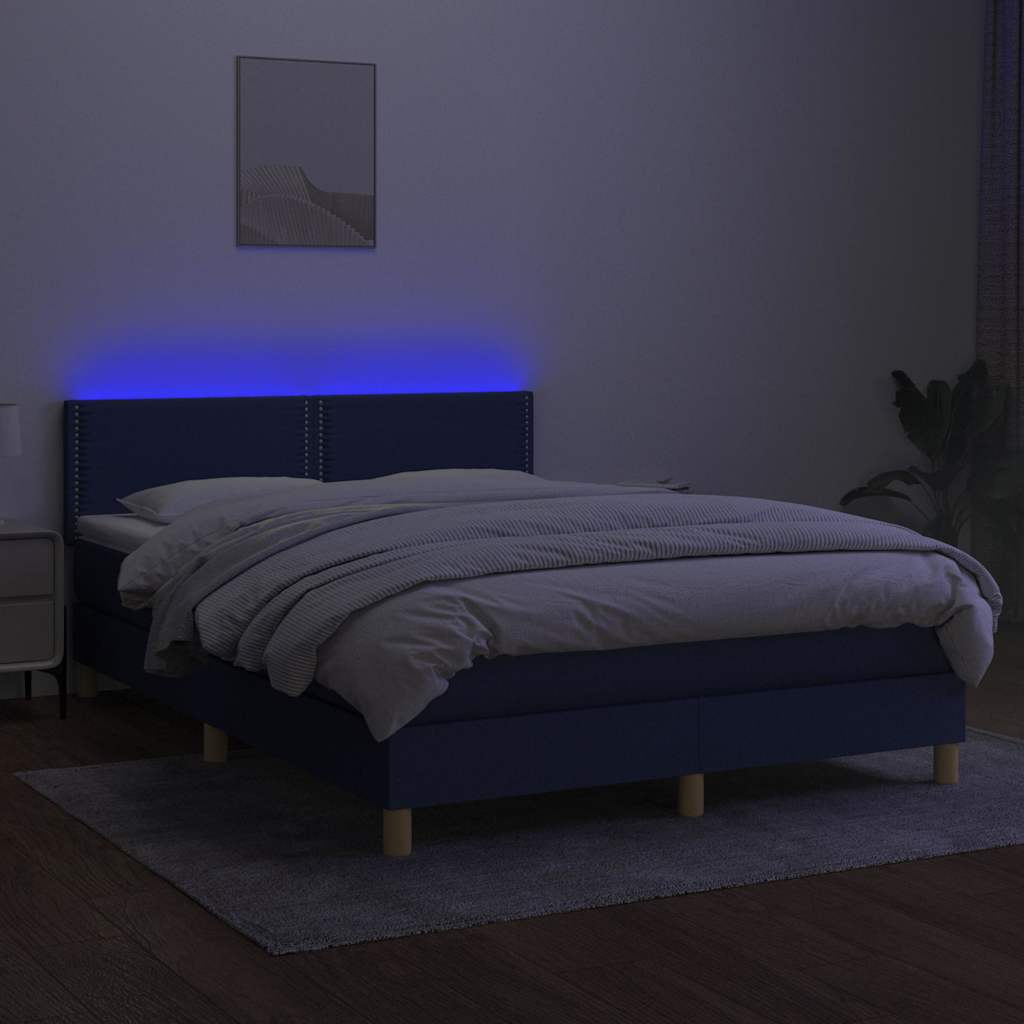 Sommier à lattes de lit avec matelas LED Bleu 140x200 cm Tissu