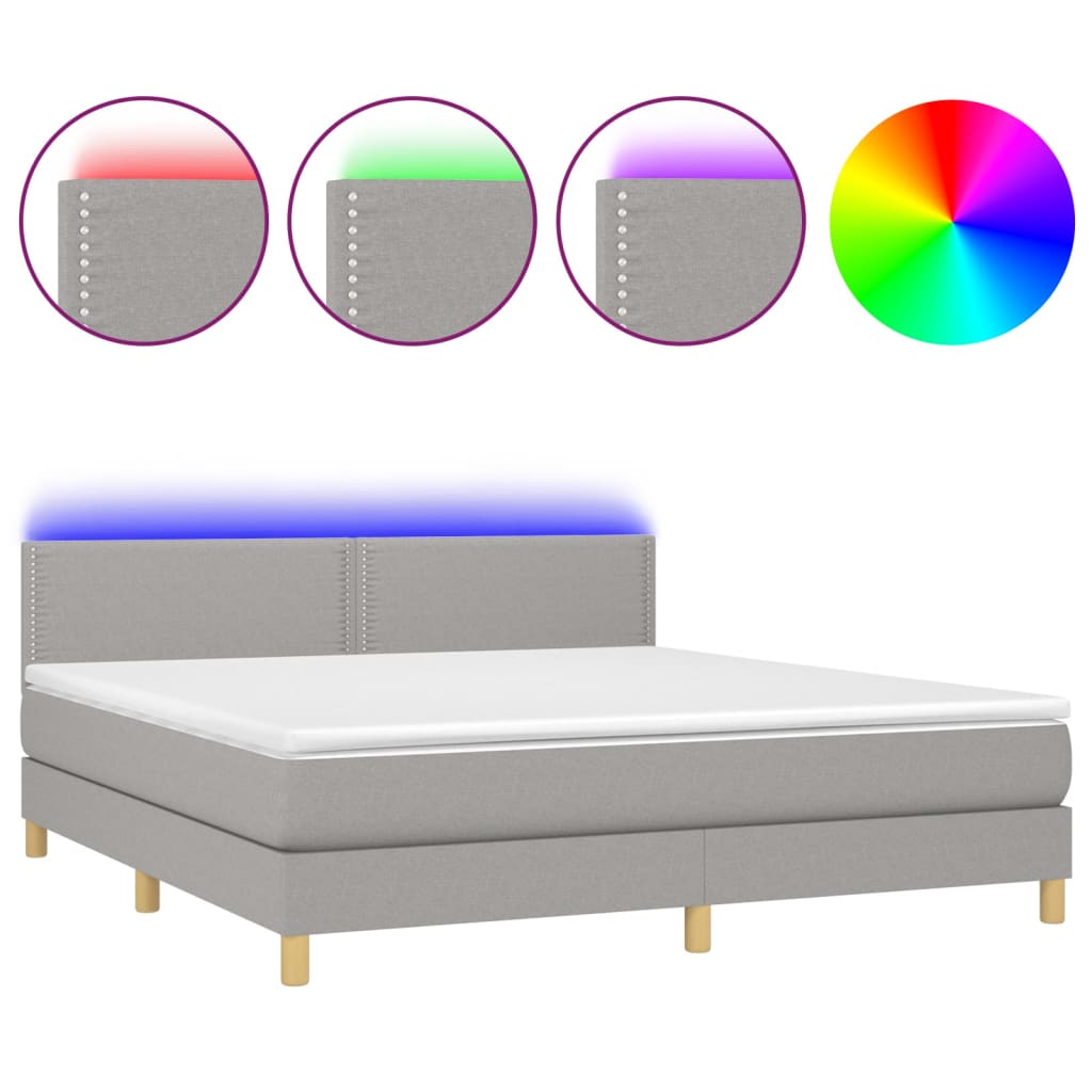 Sommier à lattes de lit et matelas et LED Gris clair 180x200 cm
