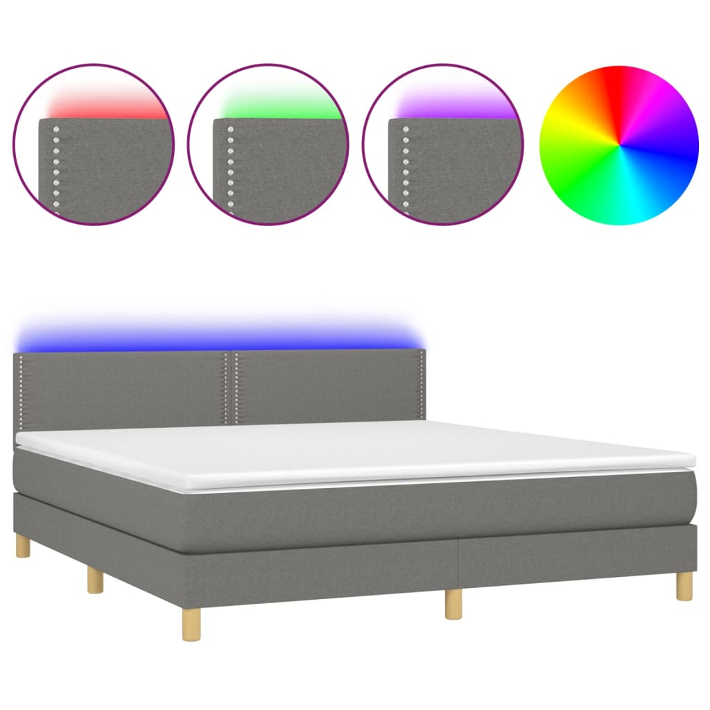 Sommier à lattes de lit et matelas et LED Gris foncé 180x200 cm - XIOS
