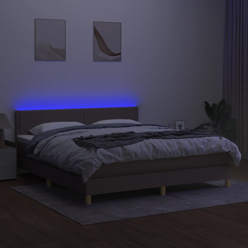 Sommier à lattes de lit avec matelas LED Taupe 180x200 cm Tissu - XIOS