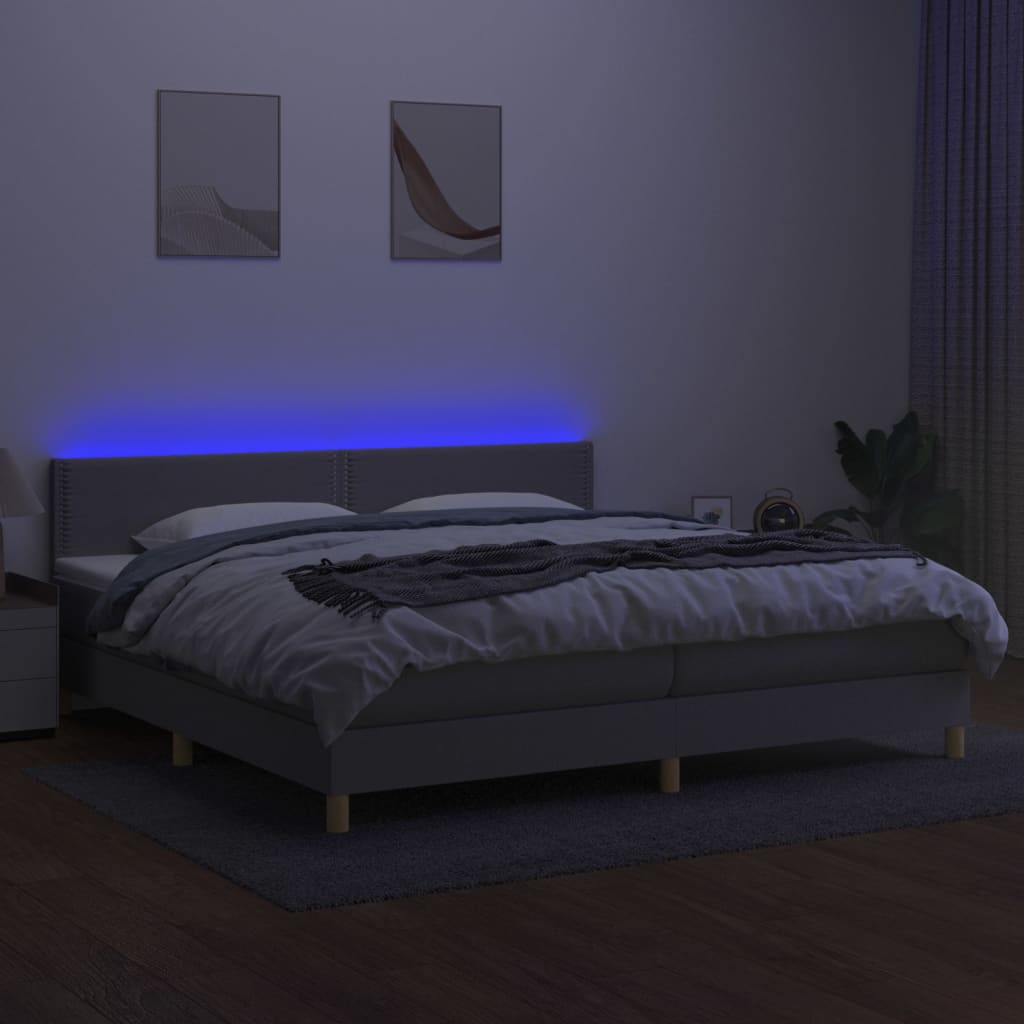 Sommier à lattes de lit matelas LED Gris clair 200x200 cm Tissu - XIOS