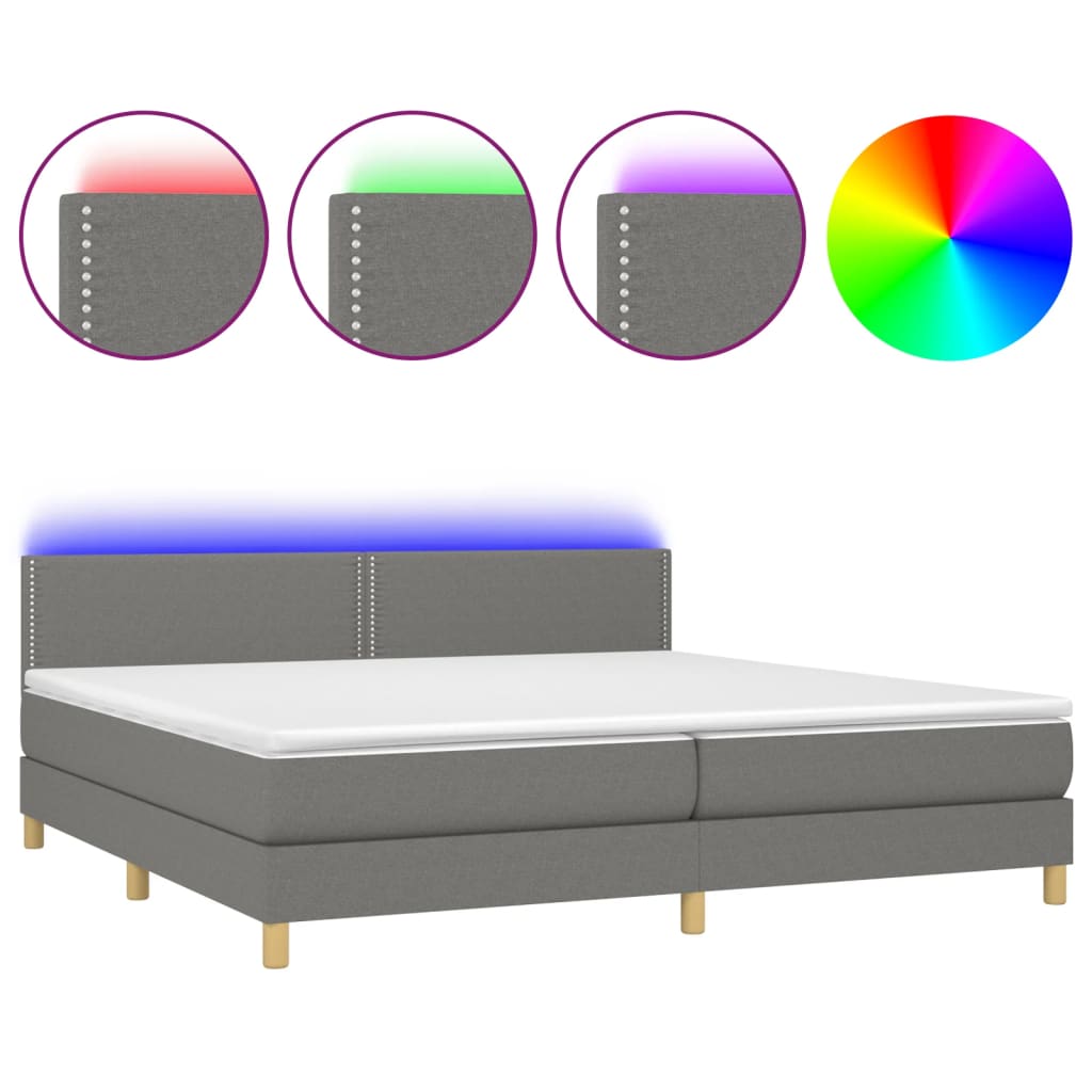 Sommier à lattes de lit et matelas et LED Gris foncé 200x200 cm - XIOS