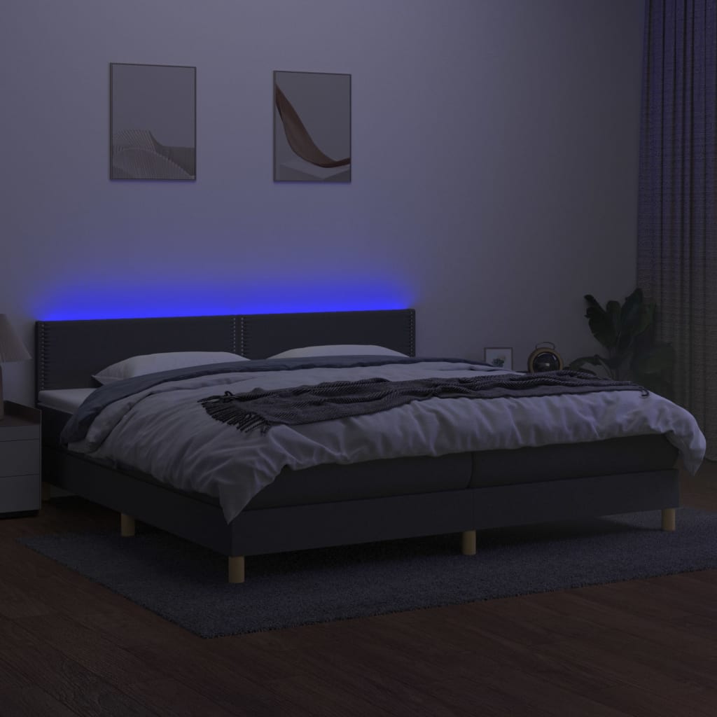 Sommier à lattes de lit et matelas et LED Gris foncé 200x200 cm - XIOS