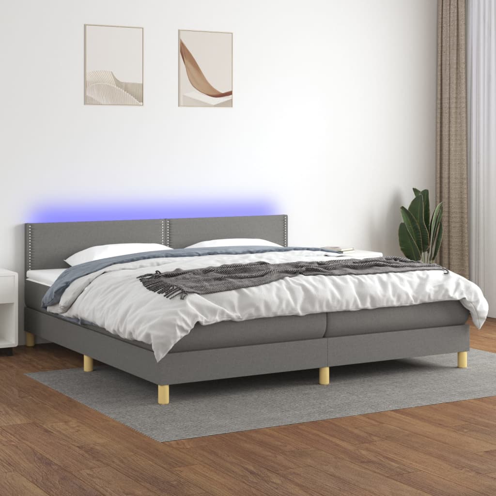 Sommier à lattes de lit et matelas et LED Gris foncé 200x200 cm - XIOS