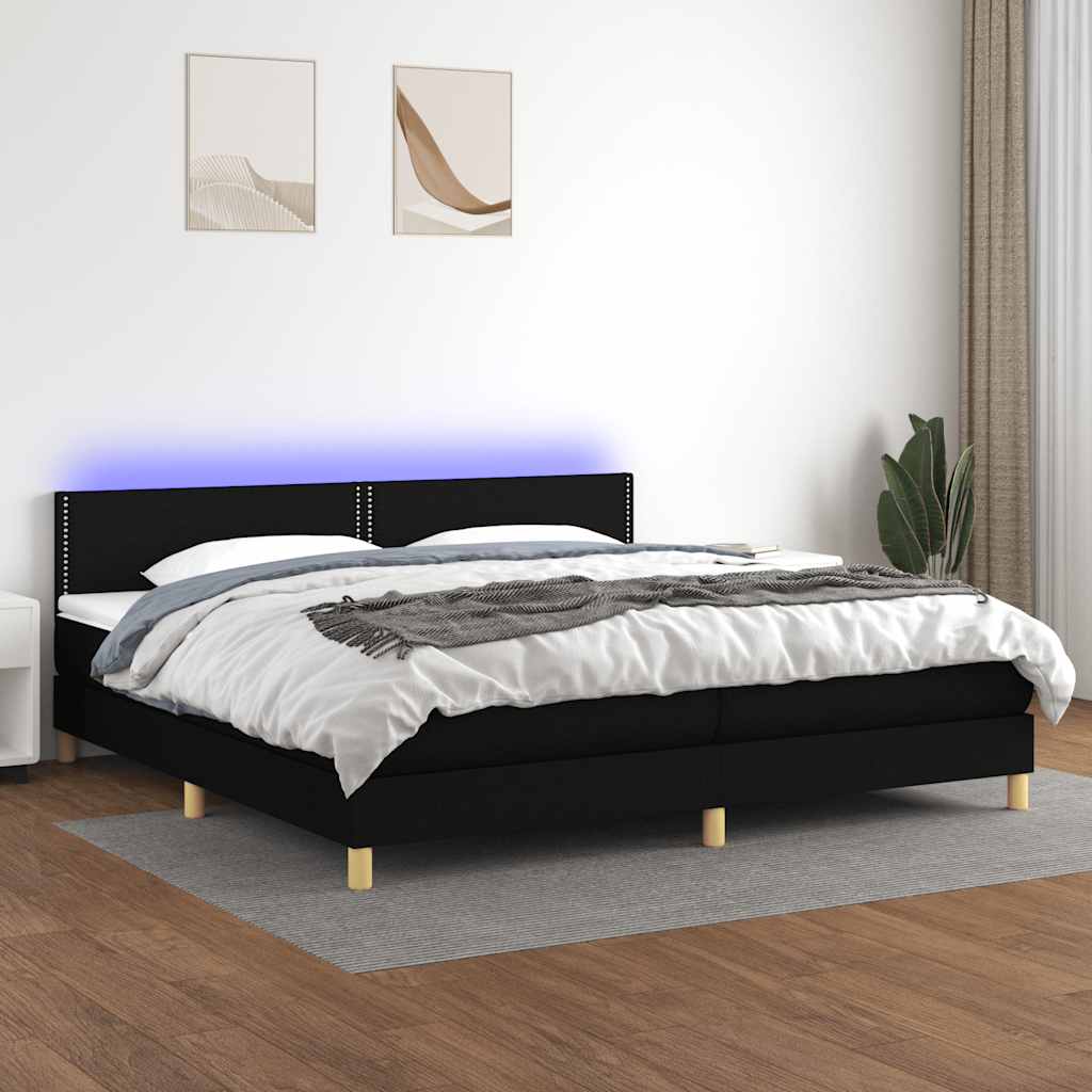 Sommier à lattes de lit et matelas et LED Noir 200x200 cm Tissu - XIOS