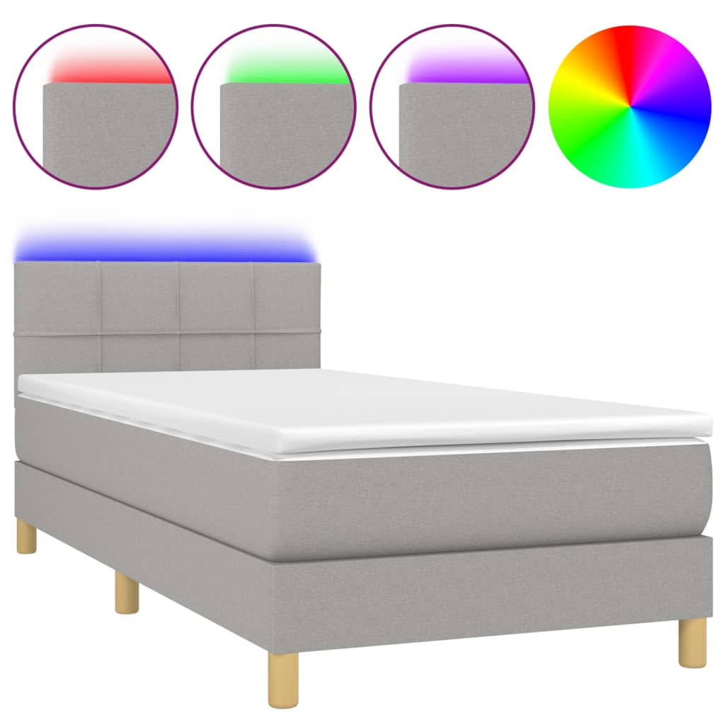 Sommier à lattes de lit avec matelas et LED Gris clair 90x190cm - XIOS