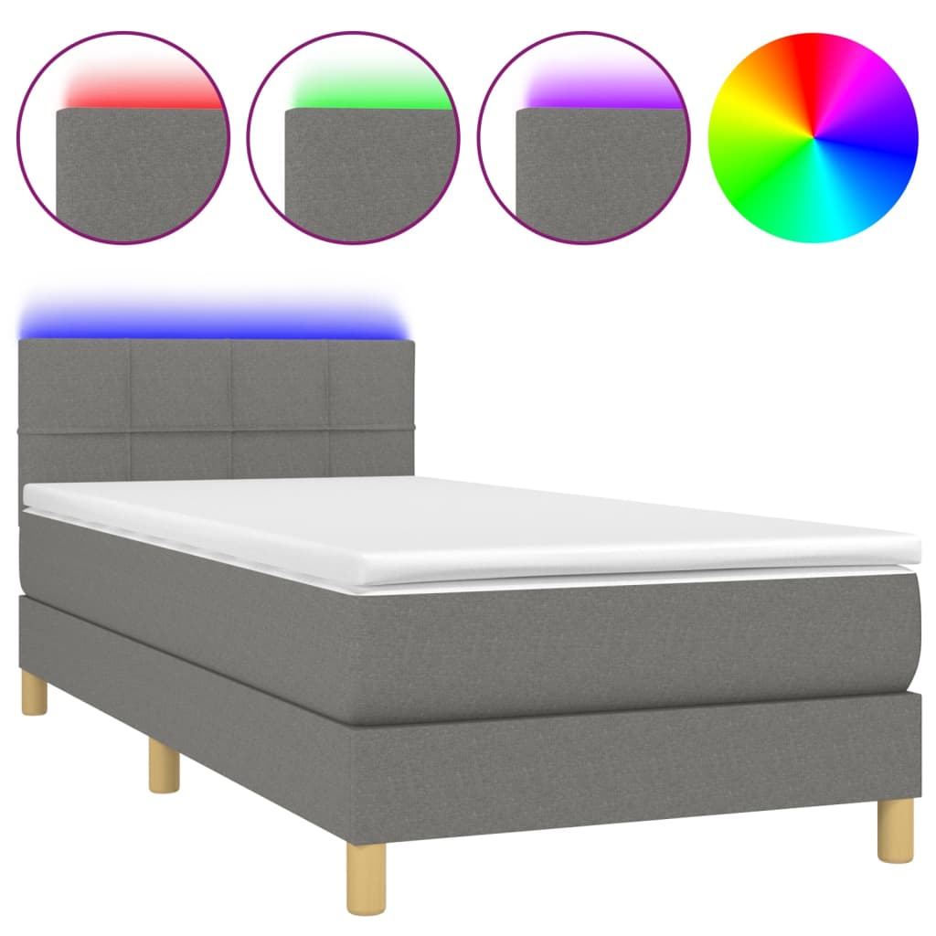 Sommier à lattes de lit avec matelas et LED Gris foncé 90x190cm - XIOS