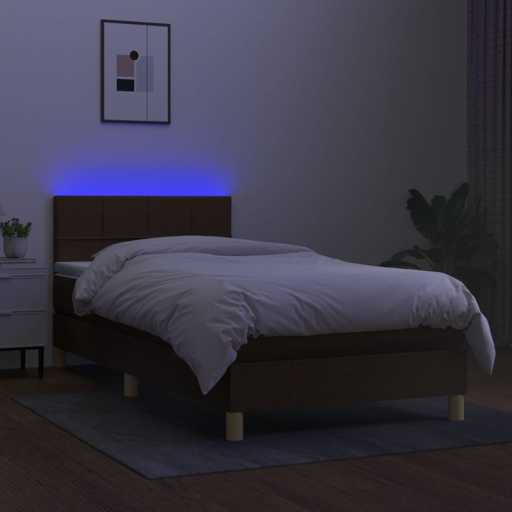 Sommier à lattes de lit matelas et LED Marron foncé 100x200cm - XIOS