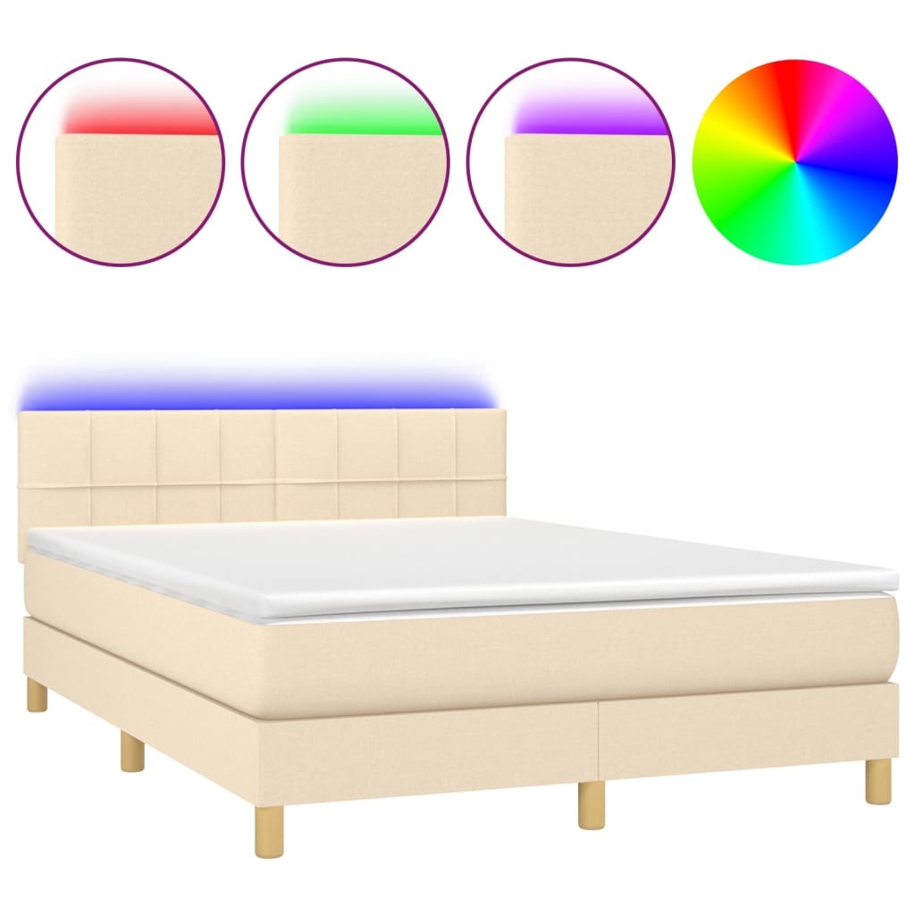 Sommier à lattes de lit avec matelas LED Crème 140x190 cm Tissu - XIOS