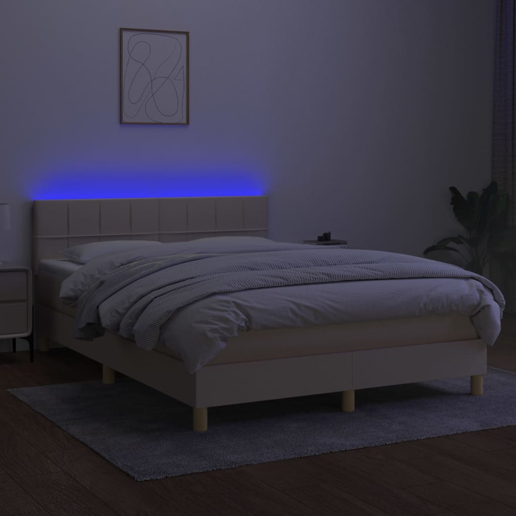 Sommier à lattes de lit avec matelas LED Crème 140x190 cm Tissu - XIOS