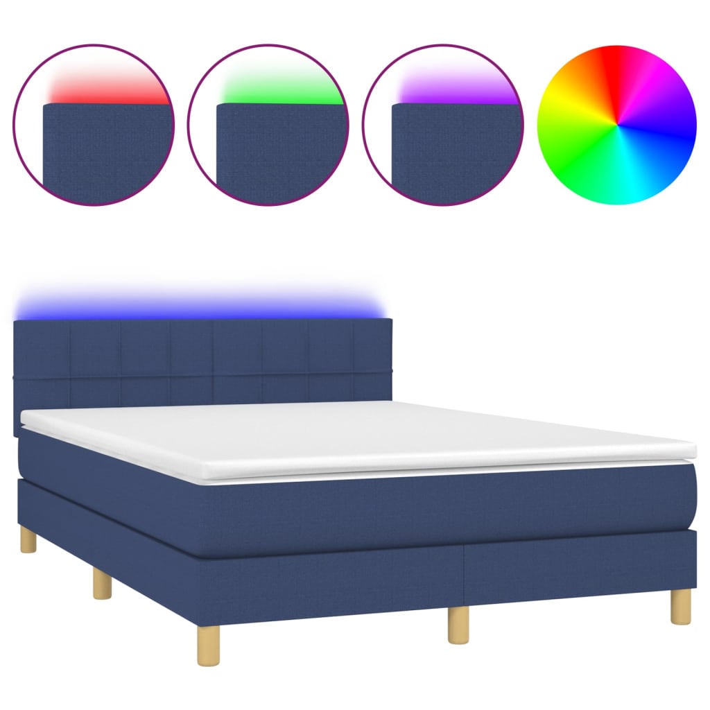 Sommier à lattes de lit avec matelas LED Bleu 140x190 cm Tissu - XIOS