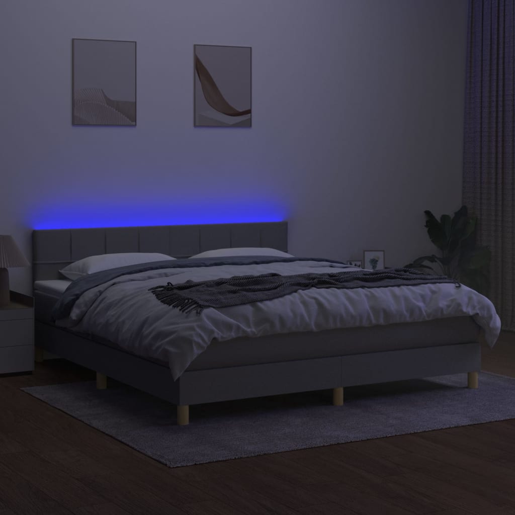 Sommier à lattes de lit matelas LED Gris clair 160x200 cm Tissu - XIOS