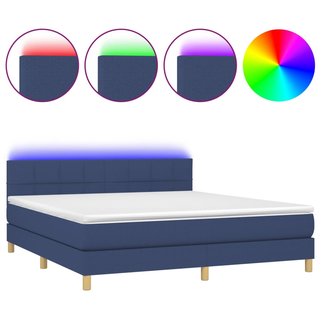 Sommier à lattes de lit avec matelas LED Bleu 160x200 cm Tissu - XIOS