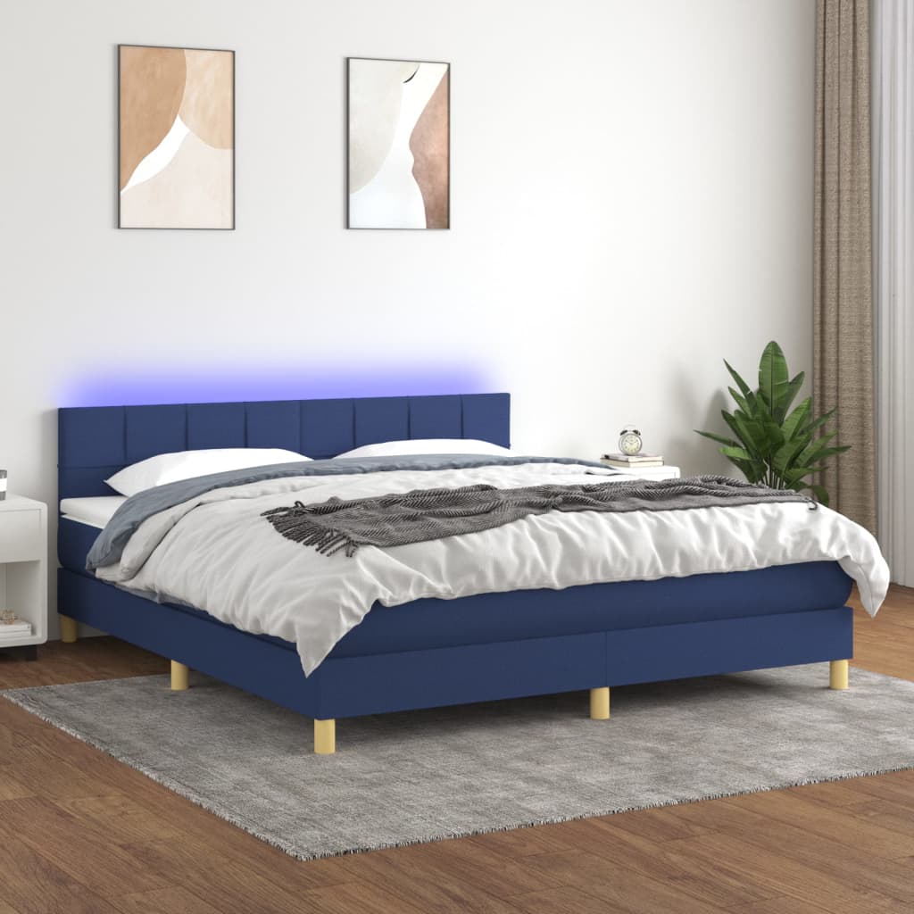 Sommier à lattes de lit avec matelas LED Bleu 160x200 cm Tissu - XIOS