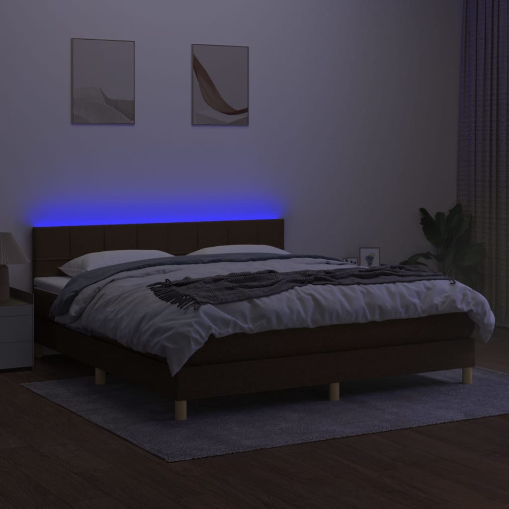 Sommier à lattes de lit matelas et LED Marron foncé 180x200cm - XIOS