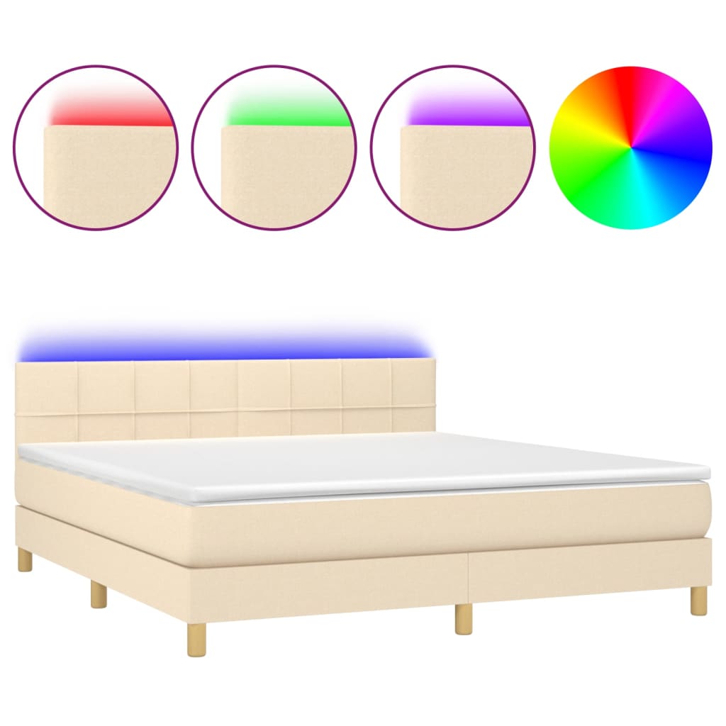 Sommier à lattes de lit avec matelas LED Crème 180x200 cm Tissu - XIOS