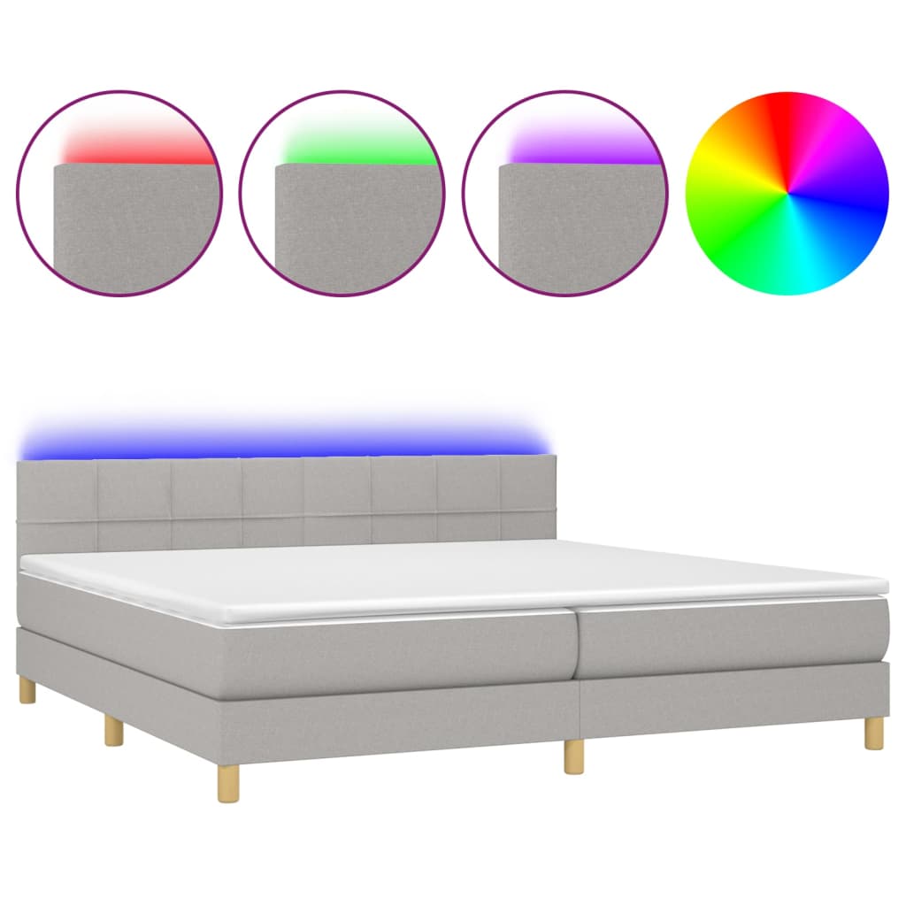 Sommier à lattes de lit matelas LED Gris clair 200x200 cm Tissu - XIOS