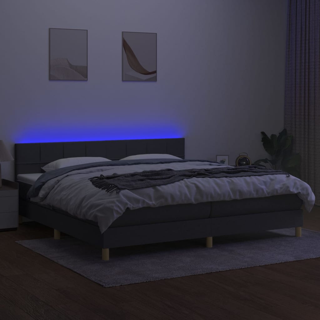 Sommier à lattes de lit et matelas et LED Gris foncé 200x200 cm - XIOS