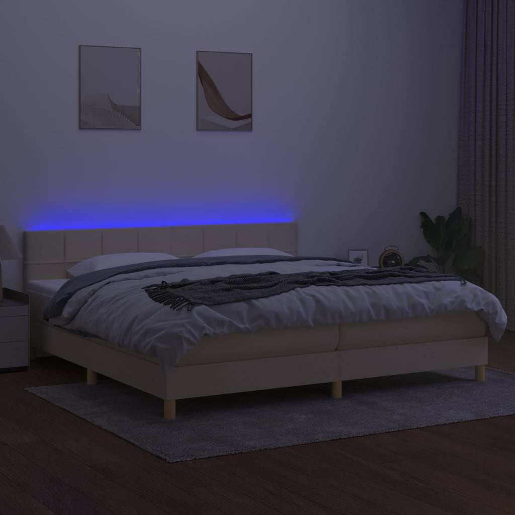 Sommier à lattes de lit et matelas et LED Crème 200x200cm Tissu - XIOS