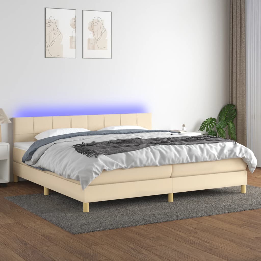 Sommier à lattes de lit et matelas et LED Crème 200x200cm Tissu - XIOS