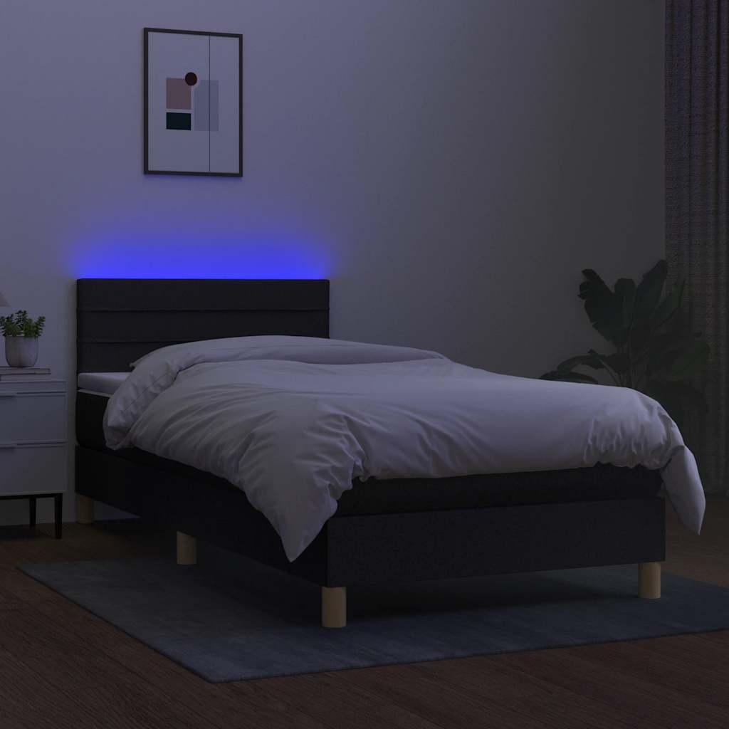 Sommier à lattes de lit avec matelas et LED Noir 90x190cm Tissu - XIOS
