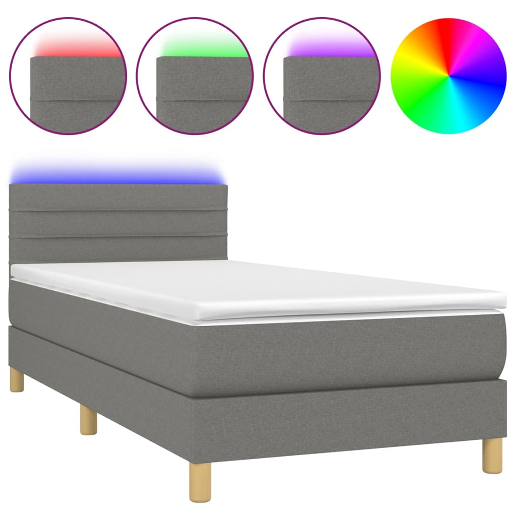 Sommier à lattes de lit avec matelas et LED Gris foncé 90x200cm - XIOS