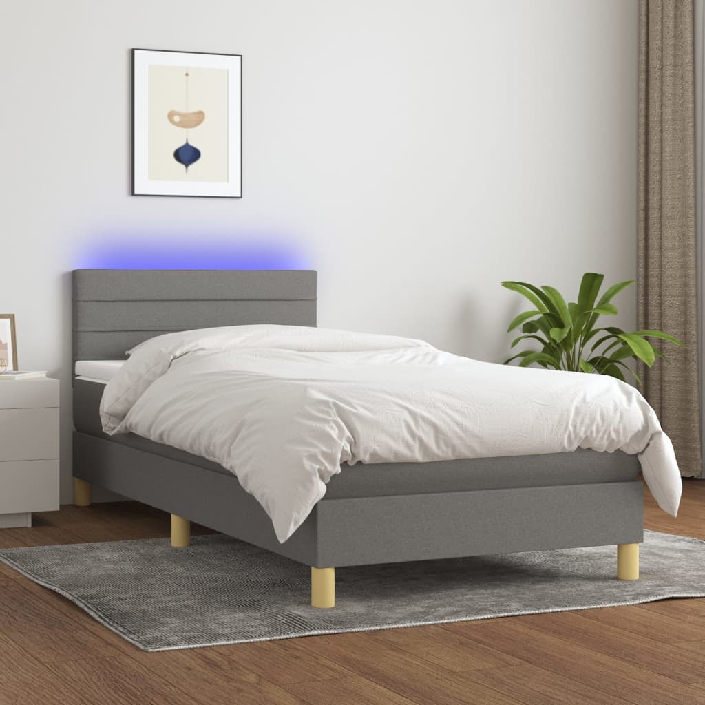 Sommier à lattes de lit avec matelas et LED Gris foncé 90x200cm - XIOS