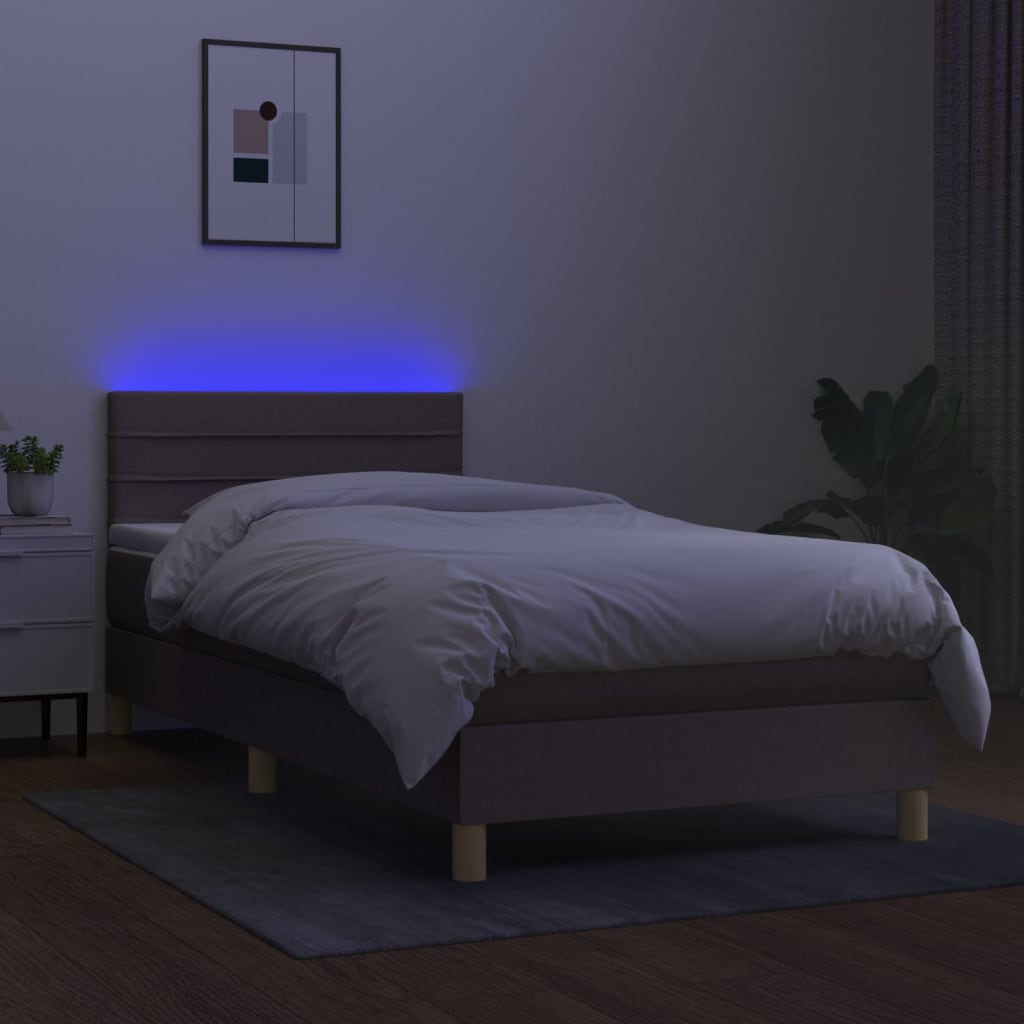 Sommier à lattes de lit avec matelas LED Taupe 90x200 cm Tissu - XIOS