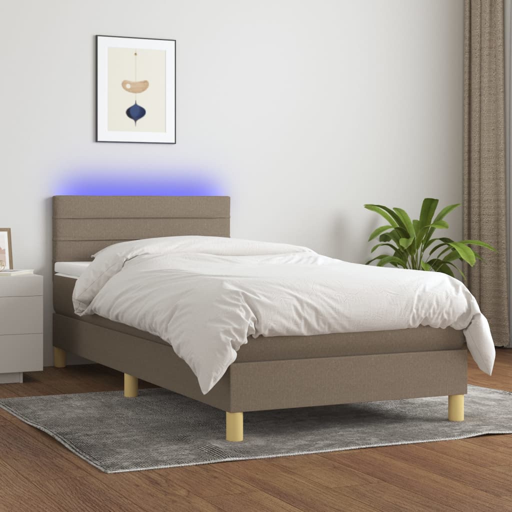 Sommier à lattes de lit avec matelas LED Taupe 90x200 cm Tissu - XIOS