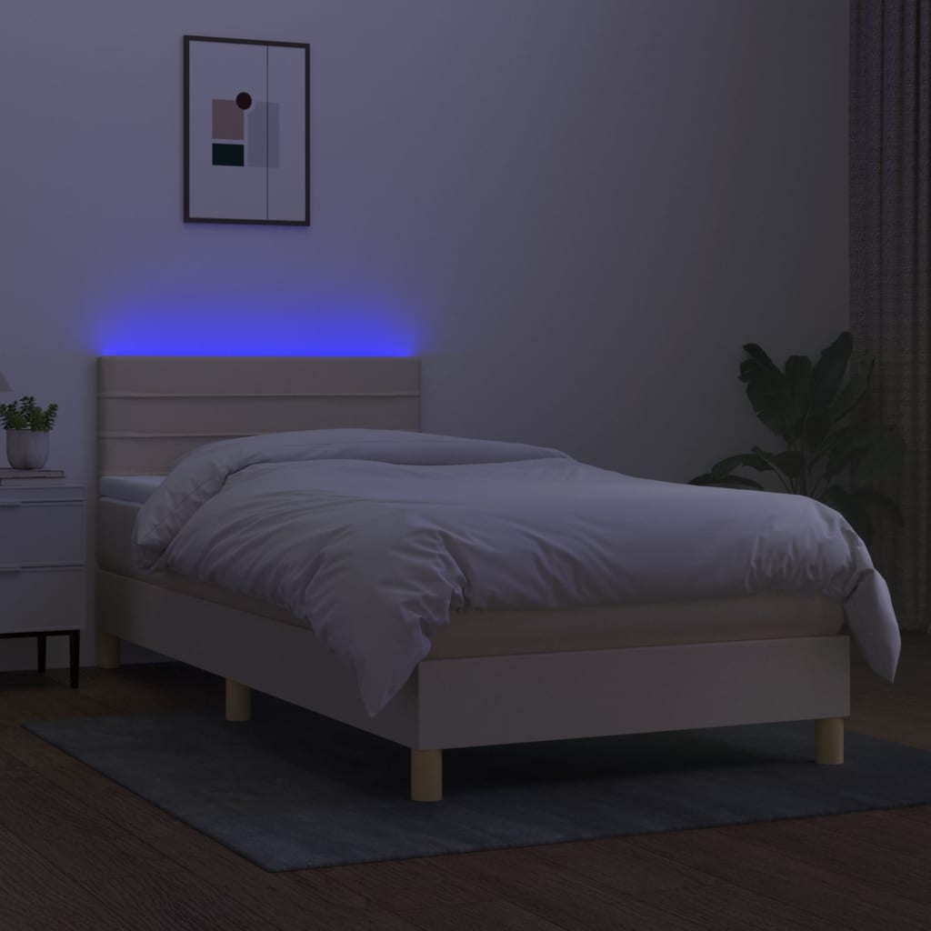 Sommier à lattes de lit avec matelas LED Crème 90x200 cm Tissu - XIOS