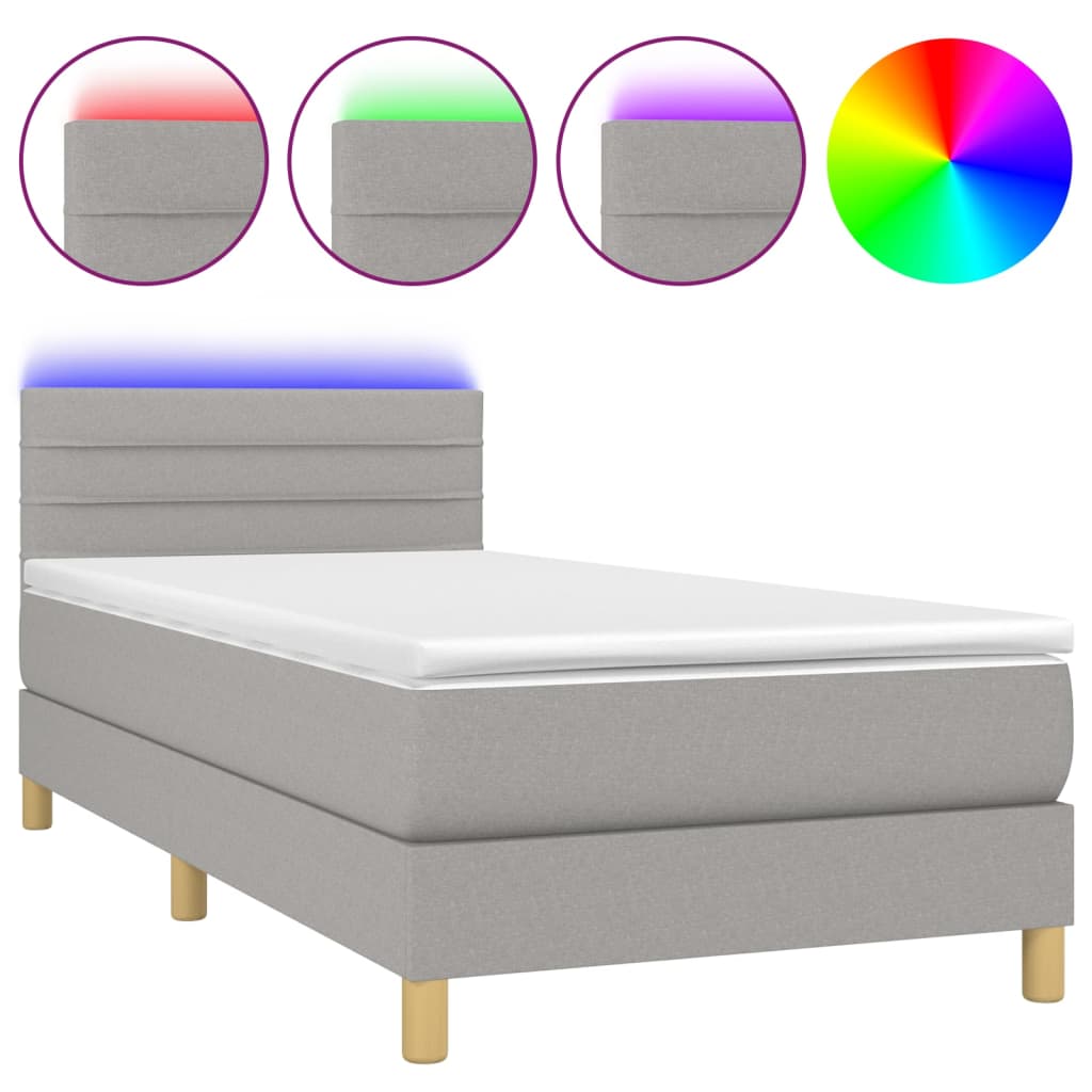 Sommier à lattes de lit matelas LED Gris clair 100x200 cm Tissu - XIOS