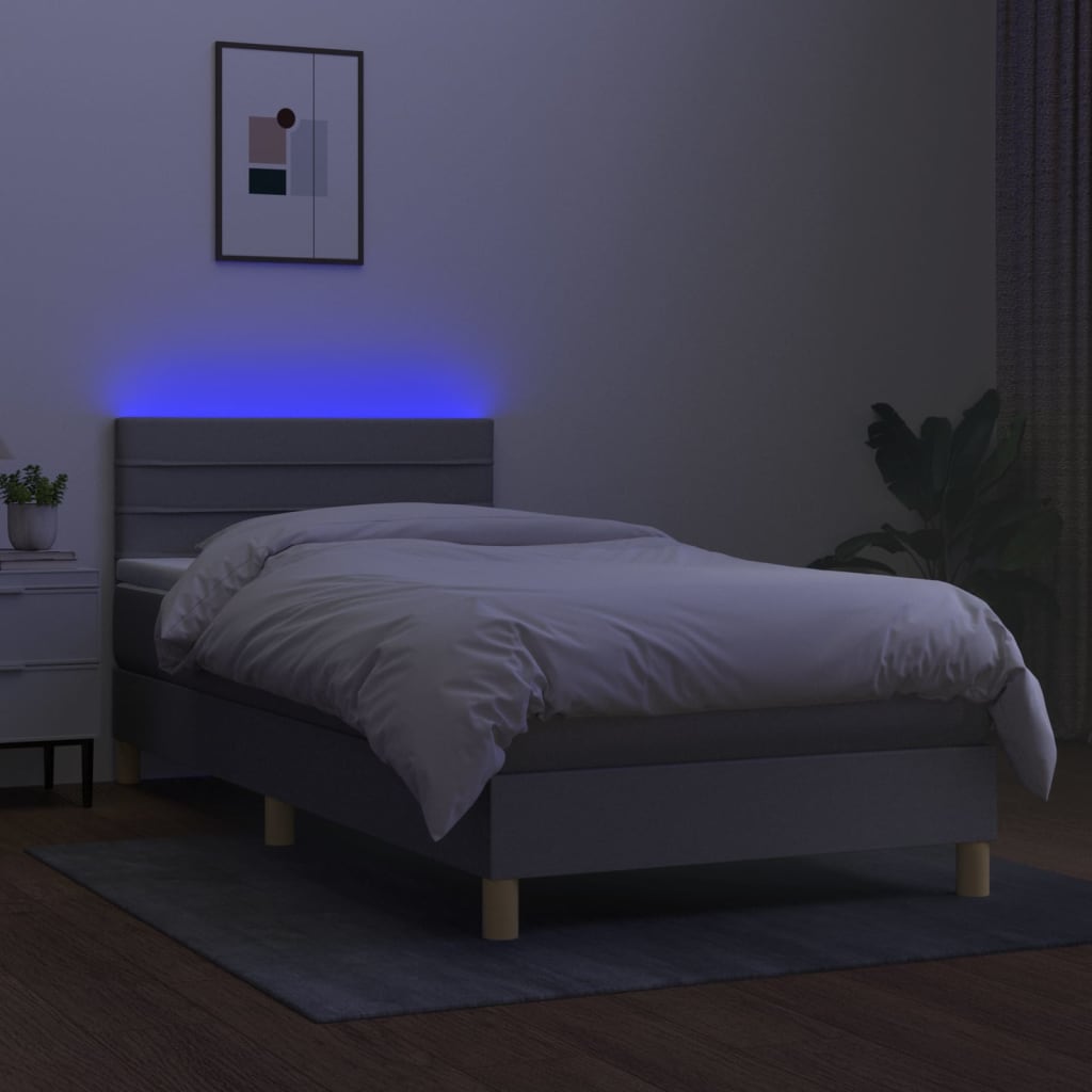Sommier à lattes de lit matelas LED Gris clair 100x200 cm Tissu - XIOS