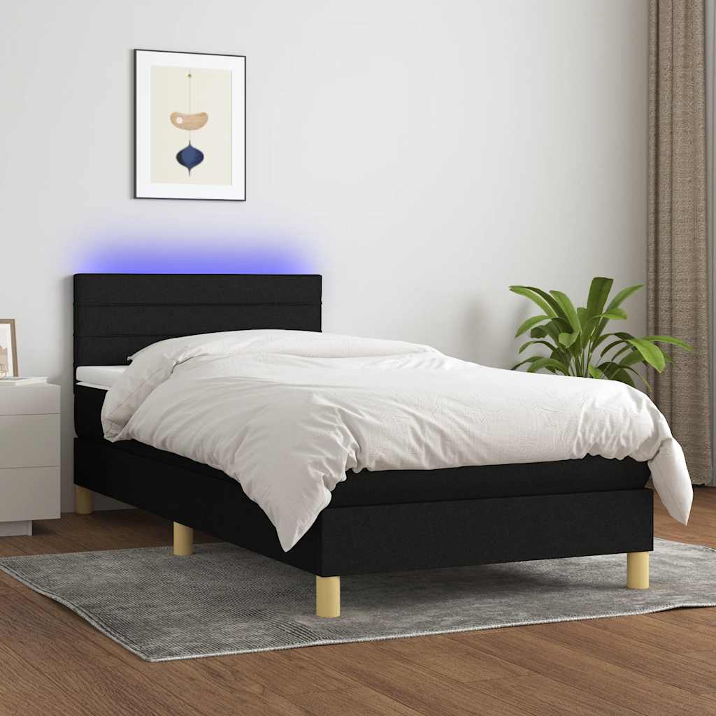 Sommier à lattes de lit avec matelas LED Noir 100x200 cm Tissu - XIOS
